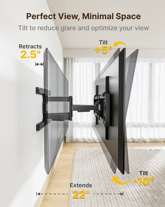 Alt view image 4 of 7 - monTEK Pre-Assembled Full Motion TV Wall Mount for 4395 Inch TVs | Holds 150 lbs, 4X strength tested, 22in long arm extension, tool-free tilt/swivel, Max VESA 800x600mm, fits 16/18 in studs