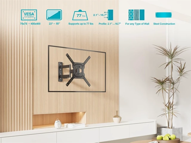 Alt view image 6 of 6 - Monoprice Full Motion Single-Stud TV Wall Mount Bracket For 23" To 60" TVs up to 77lbs, Max VESA 400x400, Works with Concrete, Brick, and Wooden Studs