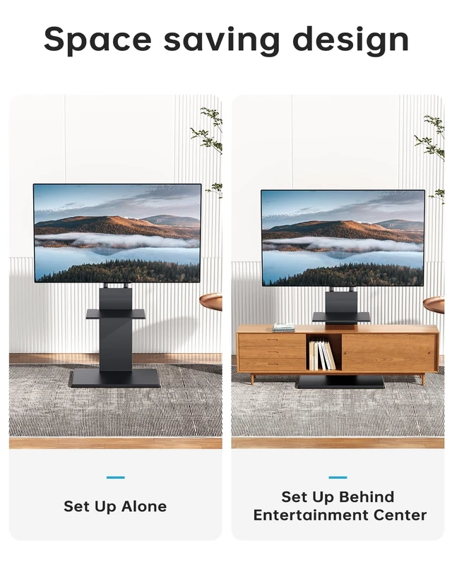 Alt view image 7 of 7 - Afaloona Floor TV Stand for 32-70" TVs, Height Adjustable, Media Shelf | Black Furniture-style design with ±15° swivel, Supports up to 99 lbs, sturdy wood base for living room, Max VESA 600×400mm