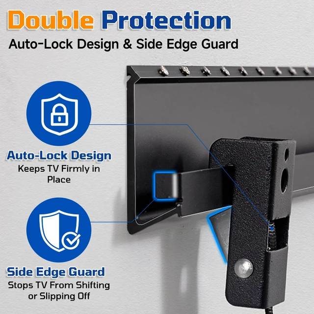 Alt view image 2 of 7 - No Stud TV Wall Mount, 32-70 Inch TVs, No Drill, Holds Up to 130 lbs | Auto-Locking TV Bracket, 2X Wider for Stability, Studless Drywall Mount, Easy Nail Install, 1.2" Low Profile, With Hardware