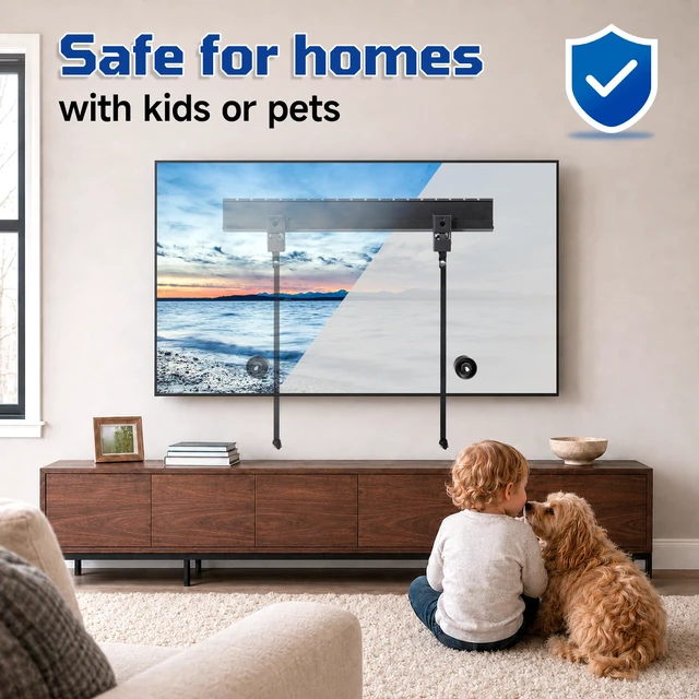 Alt view image 5 of 7 - No Stud TV Wall Mount, 32-70 Inch TVs, No Drill, Holds Up to 130 lbs | Auto-Locking TV Bracket, 2X Wider for Stability, Studless Drywall Mount, Easy Nail Install, 1.2" Low Profile, With Hardware
