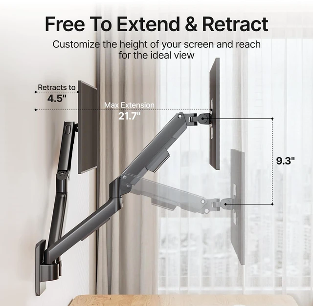 Alt view image 3 of 7 - Dual Monitor Wall Mount for 17-32"Computer Screens,Up to 19.8 lbs | Height Adjustable Mechanical Spring Monitor Arm,Full Motion Wall Bracket,75x75/100x100 VESA Wall Mount for Home Office Gaming