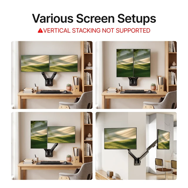 Alt view image 7 of 7 - Dual Monitor Wall Mount for 17-32"Computer Screens,Up to 19.8 lbs | Height Adjustable Mechanical Spring Monitor Arm,Full Motion Wall Bracket,75x75/100x100 VESA Wall Mount for Home Office Gaming