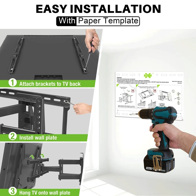 Alt view image 3 of 6 - USX MOUNT Full Motion TV Wall Mount for 42-82 Inch TVs up to 120lbs, Wall Mount TV Bracket with Articulating Swivel Tilt Extension Leveling, Max VESA 600x400mm Fits 12/16" Wood Stud