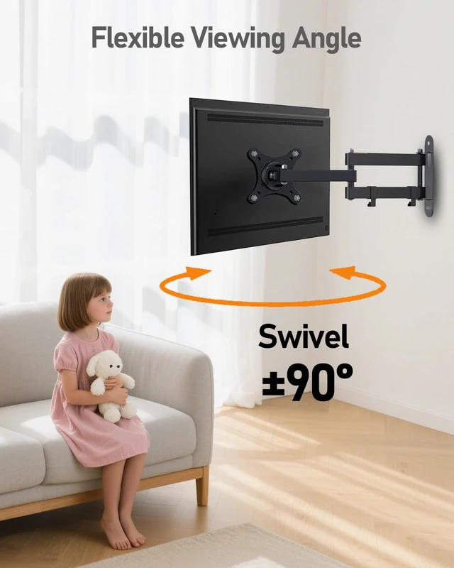 Alt view image 5 of 7 - Nuyoah Wall Mount for Echo Show 15, Full Motion TV Mount for 13-32 Inch TVs | Wall Mounting Bracket with Adjustable Arm, Rotation, Smooth Swivel & Tilt, Max VESA 100x100mm, Holds up to 33lbs, Black