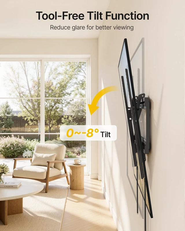 Alt view image 4 of 7 - monTEK Tilting Low Profile TV Wall Mount for 37"-86" TVs, Max 165lbs | Heavy Duty TV Bracket Anti-Glare Mount for Flat Curved Screen, Fits 16"/18"/24" Studs, VESA 600x400