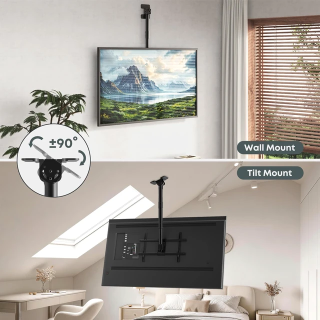 Alt view image 4 of 7 - Ceiling TV Mount for 43-86 Screens, Heavy Duty Full Motion TV Bracket | Tilt & 360° Swivel, Height Adjustable, Fits Most LCD LED OLED 4K TVs, Supports up to 132lbs, Max VESA 600x400mm,Black