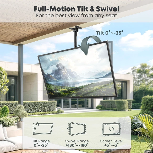Alt view image 3 of 7 - Ceiling TV Mount for 43-86 Screens, Heavy Duty Full Motion TV Bracket | Tilt & 360° Swivel, Height Adjustable, Fits Most LCD LED OLED 4K TVs, Supports up to 132lbs, Max VESA 600x400mm,Black