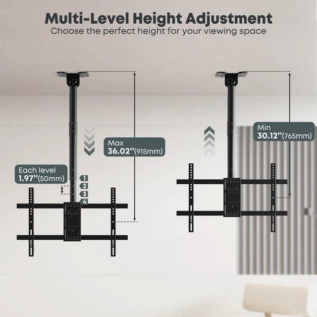 Alt view image 5 of 7 - Ceiling TV Mount for 43-86 Screens, Heavy Duty Full Motion TV Bracket | Tilt & 360° Swivel, Height Adjustable, Fits Most LCD LED OLED 4K TVs, Supports up to 132lbs, Max VESA 600x400mm,Black