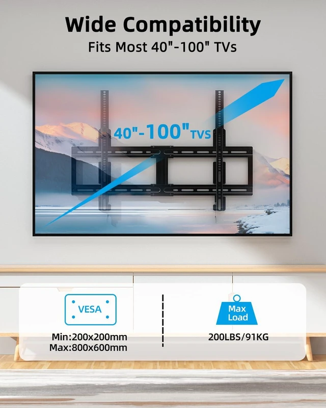 Alt view image 2 of 7 - HOME VISION Ultra Slim Fixed TV Wall Mount 40-100", VESA 800x600, 200 lbs | 0.86" Low Profile Design, Heavy Duty Steel Frame, Supports 200 lbs, Max VESA 800x600, Fits Large Flat TVs
