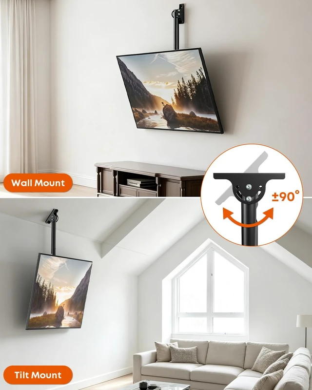 Alt view image 5 of 7 - Ceiling TV Mount for 2665-Inch TVs, Adjustable Full-Motion Bracket | Heavy Duty, Height Adjustment Pole Ceiling Mount Supports up to 99lbs, Max VESA 400x400mm, Black