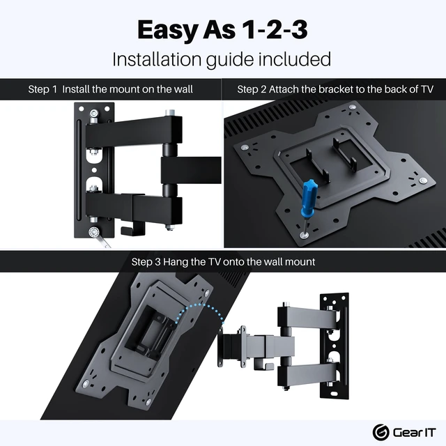 Alt view image 2 of 7 - GEARit Full Motion TV Wall Mount 23 to 43 inch Swivel Tilt VESA 75 100 200 | Holds up to 66 lbs, Articulating Extension Arm, Swivel Tilt and Level, Monitor and TV, Hardware Included