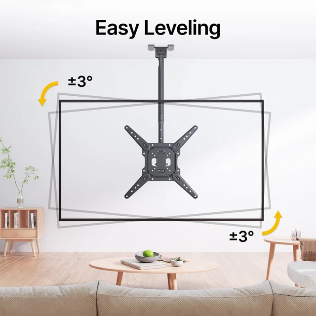 Alt view image 4 of 7 - monTEK Ceiling TV Mount Bracket for 23-55 inch Screens Holds up to 77lbs | 360° Swivel, -25° Tilt, ±3° Level, 21-30.9" Height Adjustment, Max VESA 400x400mm, Fit Sloped, for Home Gym Attic Shop