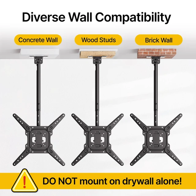 Alt view image 7 of 7 - monTEK Ceiling TV Mount Bracket for 23-55 inch Screens Holds up to 77lbs | 360° Swivel, -25° Tilt, ±3° Level, 21-30.9" Height Adjustment, Max VESA 400x400mm, Fit Sloped, for Home Gym Attic Shop