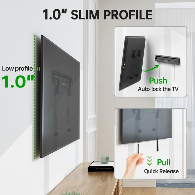 Alt view image 6 of 7 - No Stud TV Wall Mount Low Profile for Most 26-60" Televisions up to 100 lbs,No Dril Monitor Mount for Drywall, Studless Wall Mount Bracket Max VESA 400x400mm for Flat Screen&Curved TVs, Easy Install