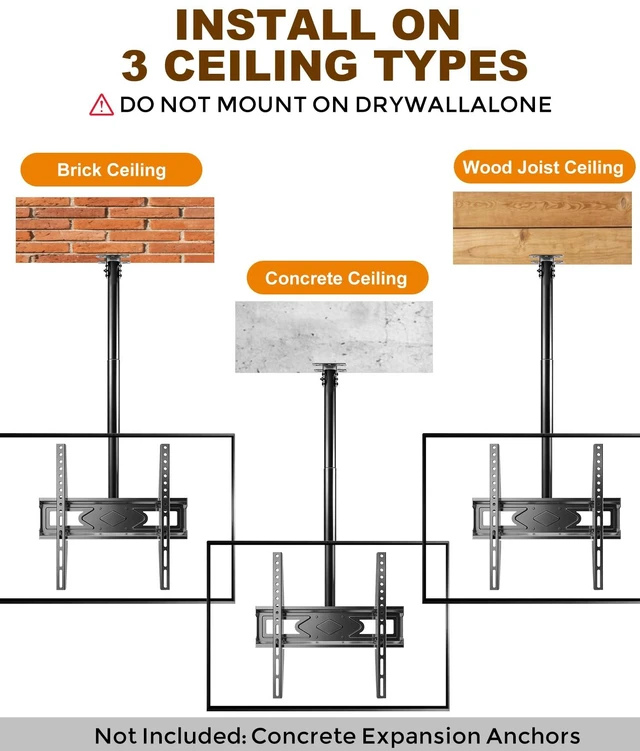 Alt view image 6 of 7 - 39 Ceiling TV Mount for 26-65 Inch TVs, Heavy Duty Hanging Mount | Ceiling TV Mount Bracket with Height Adjustable Extension Pole for Home Patio Gazebo, Max VESA 400x400mm, Holds 110lbs