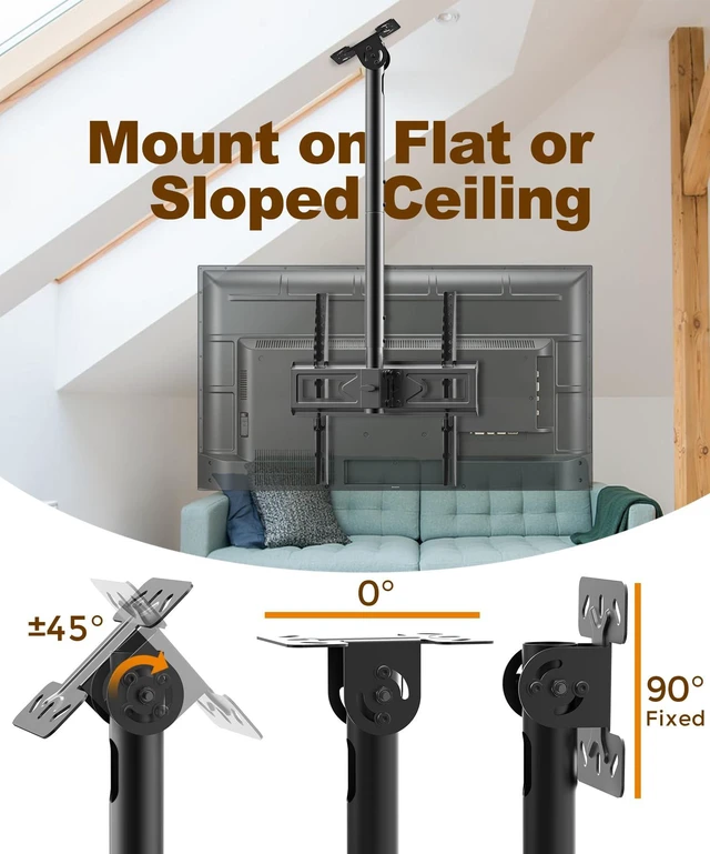 Alt view image 4 of 7 - 39 Ceiling TV Mount for 26-65 Inch TVs, Heavy Duty Hanging Mount | Ceiling TV Mount Bracket with Height Adjustable Extension Pole for Home Patio Gazebo, Max VESA 400x400mm, Holds 110lbs