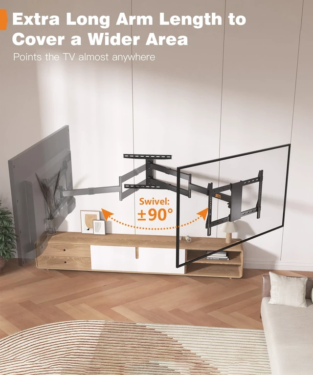 Alt view image 4 of 6 - 47 Extra Long Arm TV Wall Mount for 37-80 Inch TV | Full Motion Corner TV Mount with Extension Articulating Arm, Swivel Tilt, Max VESA 600x400mm, Fits 16/18" Studs Up to 99 lbs