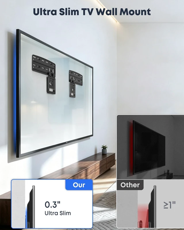 Alt view image 3 of 7 - Ultra Slim TV Wall Mount for 43-85 Inch TV Up to 132lbs,Max VESA 1200x800mm | 0.3" Low Profile TV Mount,Compatible with For Flat & Frame TVs,Flush Wall Mount TV Bracket