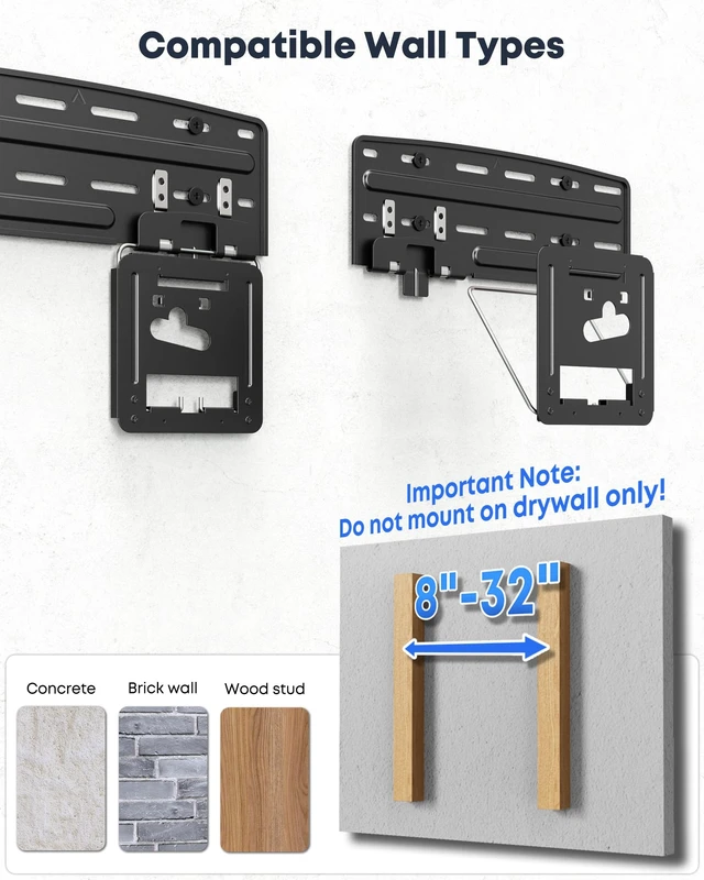 Alt view image 5 of 7 - Ultra Slim TV Wall Mount for 43-85 Inch TV Up to 132lbs,Max VESA 1200x800mm | 0.3" Low Profile TV Mount,Compatible with For Flat & Frame TVs,Flush Wall Mount TV Bracket