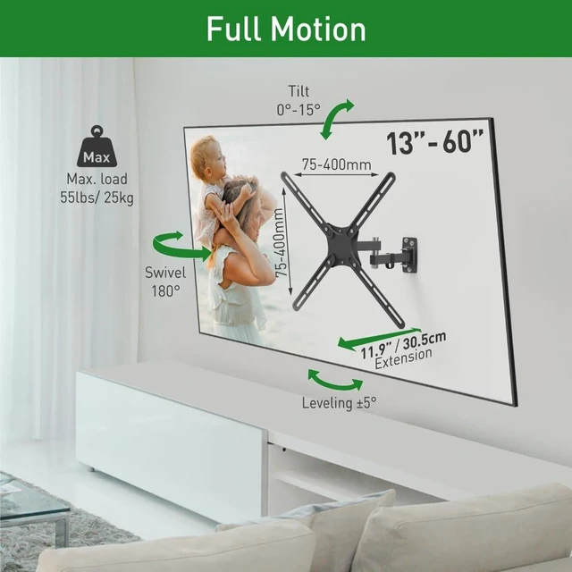 Alt view image 2 of 7 - Barkan TV Wall Mount, 13-58 inch Full Motion Articulating - 4 Movement Screen Bracket, Holds up to 55lbs, Fits LED OLED LCD