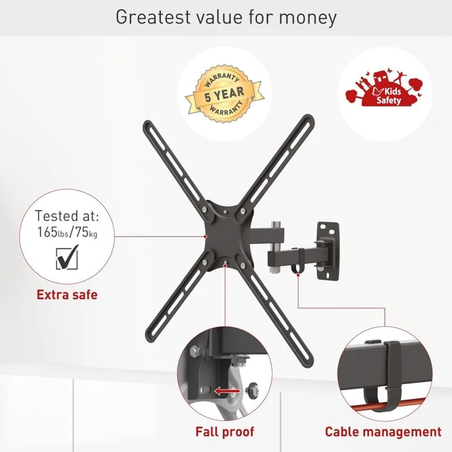 Alt view image 3 of 7 - Barkan TV Wall Mount, 13-58 inch Full Motion Articulating - 4 Movement Screen Bracket, Holds up to 55lbs, Fits LED OLED LCD