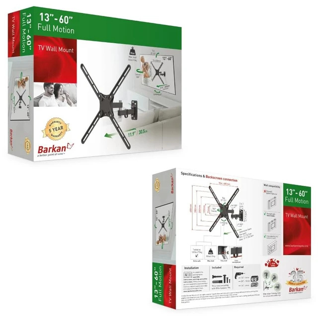 Alt view image 6 of 7 - Barkan TV Wall Mount, 13-58 inch Full Motion Articulating - 4 Movement Screen Bracket, Holds up to 55lbs, Fits LED OLED LCD