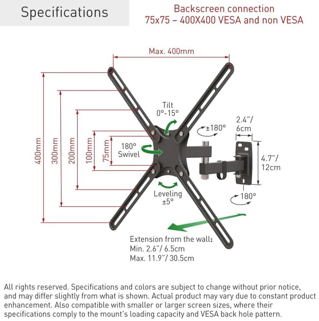 Alt view image 7 of 7 - Barkan TV Wall Mount, 13-58 inch Full Motion Articulating - 4 Movement Screen Bracket, Holds up to 55lbs, Fits LED OLED LCD
