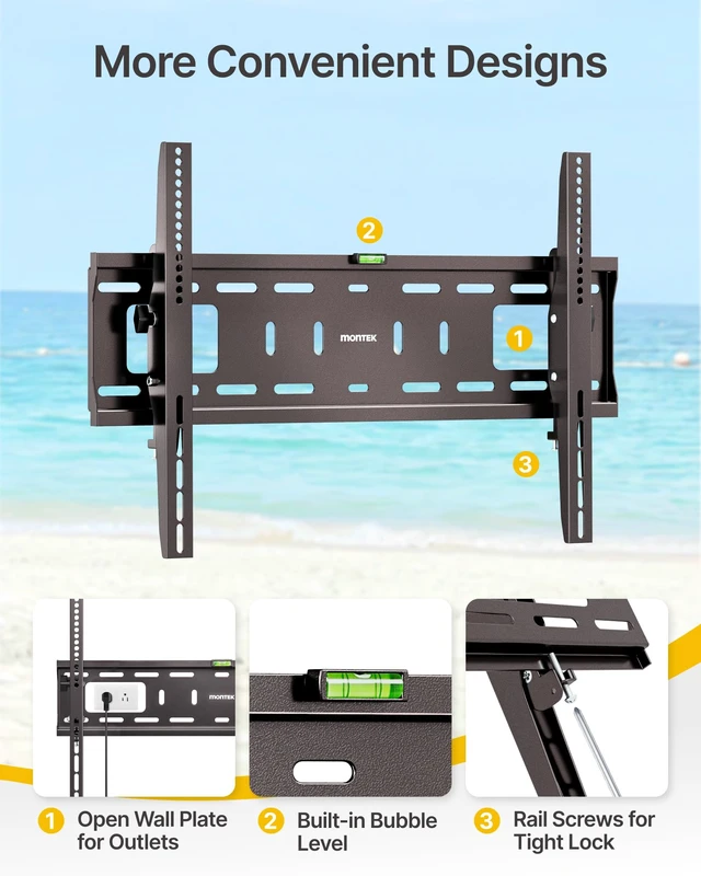 Alt view image 7 of 7 - monTEK Outdoor Weatherproof TV Wall Mount for 37-86" TVs up to 176lbs,Tilt | Tilting TV Wall Mount,2.2"Low Profile,Heavy Duty,Max VESA 600x400mm,96H Salt Spray Test,Stainless Steel Hardware