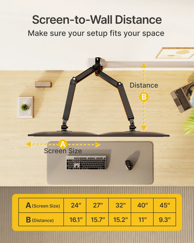 Alt view image 7 of 7 - monTEK Vertical Dual Monitor Wall Mount for 17-45" Screens, 35.2 Lbs Each | Heavy Duty Dual Monitor Arm, Full Motion, 75x75/100x100 Compatible, for Flat/Curved Monitors, Home Office & Gaming, Black