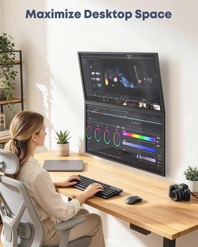 Alt view image 6 of 7 - PUTORSEN Dual Monitor Wall Mount for 17-49" Screens | Supports Flat & Curved Screens, 44lbs per Arm, Heavy Duty, Height Adjustable, VESA 75/100mm, Black