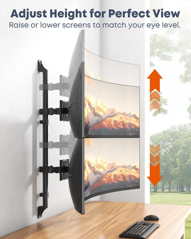 Alt view image 4 of 7 - PUTORSEN Dual Monitor Wall Mount for 17-49" Screens | Supports Flat & Curved Screens, 44lbs per Arm, Heavy Duty, Height Adjustable, VESA 75/100mm, Black