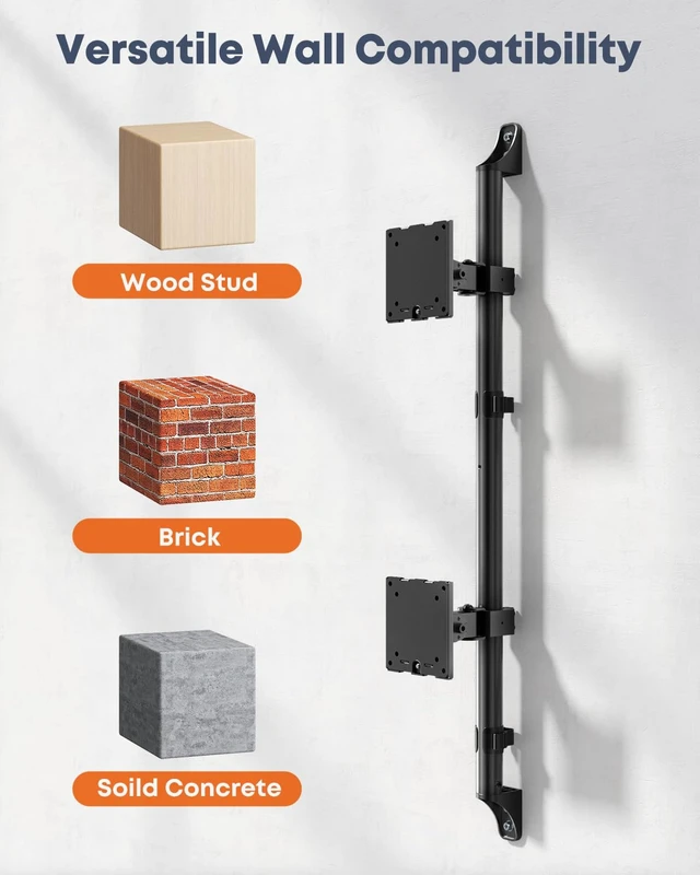 Alt view image 7 of 7 - PUTORSEN Dual Monitor Wall Mount for 17-49" Screens | Supports Flat & Curved Screens, 44lbs per Arm, Heavy Duty, Height Adjustable, VESA 75/100mm, Black