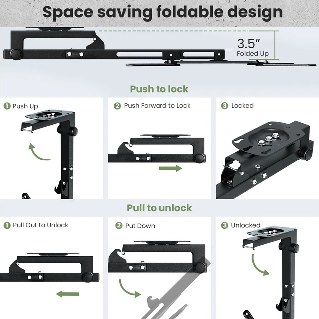 Alt view image 7 of 7 - Ceiling TV Mount Flip Down for 23-55'' TV, Manual Drop Down TV Mount | Foldable, Fits Flat and Pitched Roof, Height Adjustable, Swivel, Max Load 44 lbs, Max VESA 400x400 mm, Black