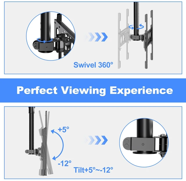 Alt view image 3 of 7 - XINLEI Ceiling TV Mount Full Motion TV Bracket for Most 26 to 65 Inch Flat Curved TVs/Monitors, Swivel Tilt Height Adjustable Hanging Mount, Hold up to 100 Lbs, VESA 400x400mm MCA3