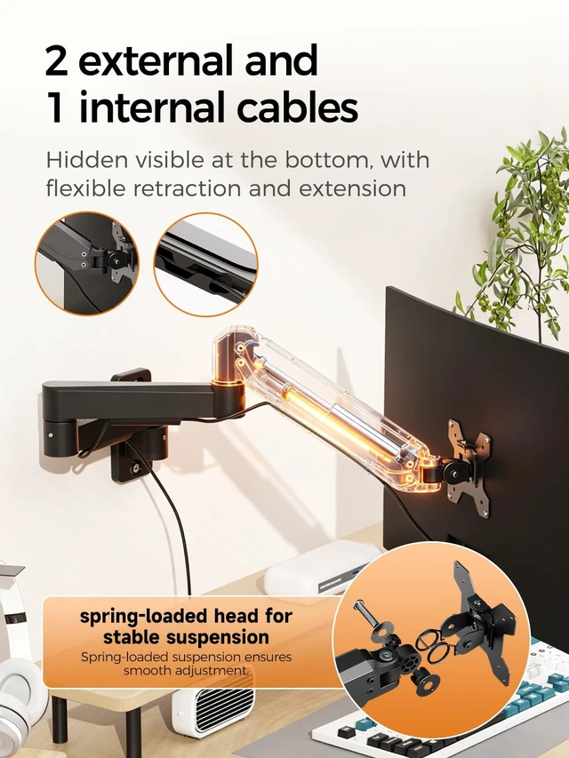 Alt view image 6 of 7 - suptek Single Long Arm Monitor Wall Mount for 17 to 35 Inch Screens, Gas Spring Monitor Arm Wall Mount Holds Up to 11KG/24lbs, Full Motion Adjustable,VESA Mount 75x75/100x100mm(WMX3)