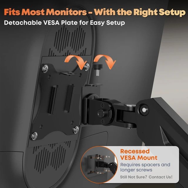 Alt view image 7 of 7 - 17-40" Dual Monitor Wall Mount, Gas Spring Arms Hold 26.4 lbs Each, Black | 31.5 Inch Extra Long Pole for Wide Height Adjustment, Full Motion, VESA 75x75/100x100, Fits Most Screens