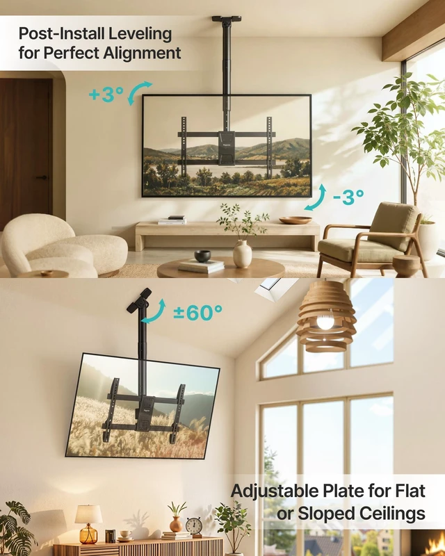 Alt view image 7 of 7 - Ceiling TV Mount for 43-86 Inch TVs, 19.1"-36.4" Height Adjustable | Holds 155lbs, Full Motion TV Ceiling Mount for Flat & Sloped Ceilings, Hanging TV Bracket with Swivel, Tilt, Max VESA 600x400