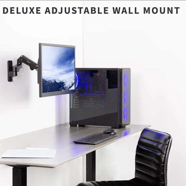 Alt view image 2 of 7 - VIVO Black Single Monitor Wall Mount for 17 to 32 inch Screens, MOUNT-G100B | Premium Aluminum Monitor Mount, Pneumatic Adjustable Arm, Maximum VESA 100x100, Holds 15.4 lbs
