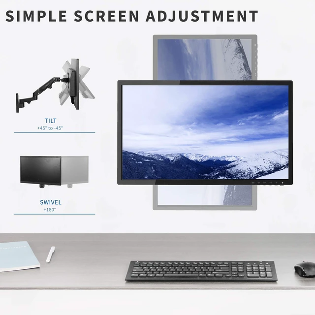 Alt view image 5 of 7 - VIVO Black Single Monitor Wall Mount for 17 to 32 inch Screens, MOUNT-G100B | Premium Aluminum Monitor Mount, Pneumatic Adjustable Arm, Maximum VESA 100x100, Holds 15.4 lbs