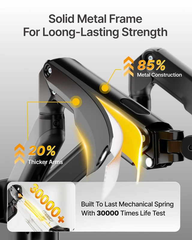 Alt view image 2 of 7 - monTEK Dual Monitor Wall Mount, Wobble-Free Spring, 1732" Full Motion | Dual Wall Mount Frees Full Desktop Space, Zero Clearance Retracts to 3.8", Wobble-Free Spring, Supports 20 Lbs Per Arm