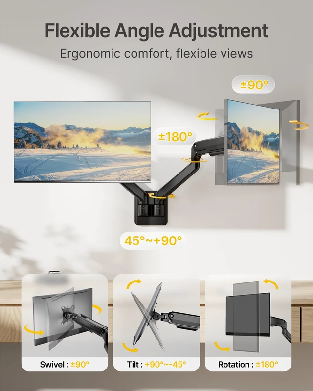 Alt view image 5 of 7 - monTEK Dual Monitor Wall Mount, Wobble-Free Spring, 1732" Full Motion | Dual Wall Mount Frees Full Desktop Space, Zero Clearance Retracts to 3.8", Wobble-Free Spring, Supports 20 Lbs Per Arm