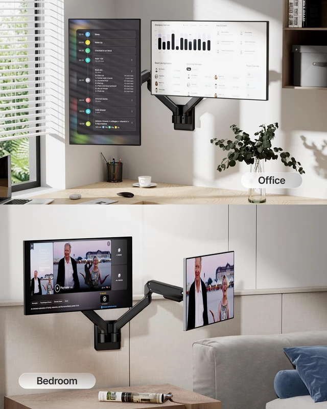 Alt view image 7 of 7 - monTEK Dual Monitor Wall Mount, Wobble-Free Spring, 1732" Full Motion | Dual Wall Mount Frees Full Desktop Space, Zero Clearance Retracts to 3.8", Wobble-Free Spring, Supports 20 Lbs Per Arm