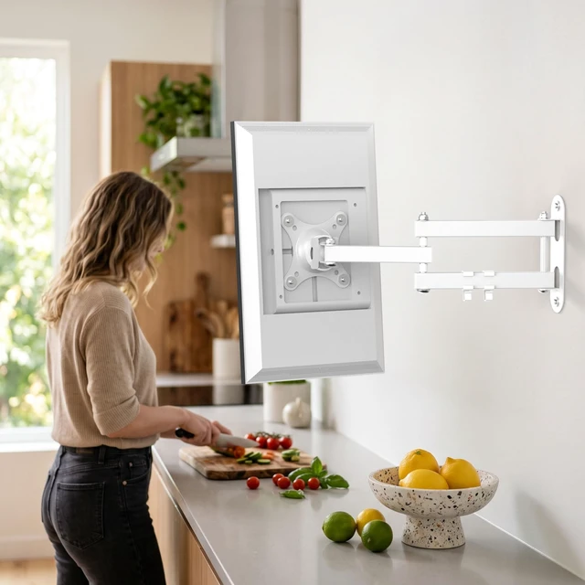 Alt view image 7 of 7 - HomeMount Show 15/21 Wall Mount Fit 10-32" Smart Displays & Monitors, White | Full Motion View 360° Rotation, 270° Swivel, ±15° Tilt, 17.6" Extension VESA 75x75/100x100, Holds 33 lbs, Cable Management
