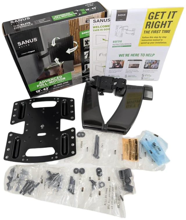 Alt view image 3 of 7 - SANUS Elite Advanced Full-Motion TV Wall Mount for 1943" TVs up to 35 lbs Tilts, Swivels & Extends 16" Black Brushed Metal Low Profile, Easy Install