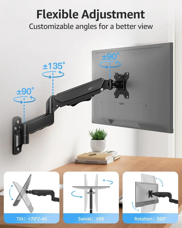 Alt view image 3 of 7 - MOUNTUP Single Monitor Wall Mount for Max 32 Inch Computer Screen, Fully Adjustable Monitor Arm, Wall Mount Monitors Holder Support 4.4-19.8lbs Display, VESA Bracket Fit 75x75mm, 100x100mm