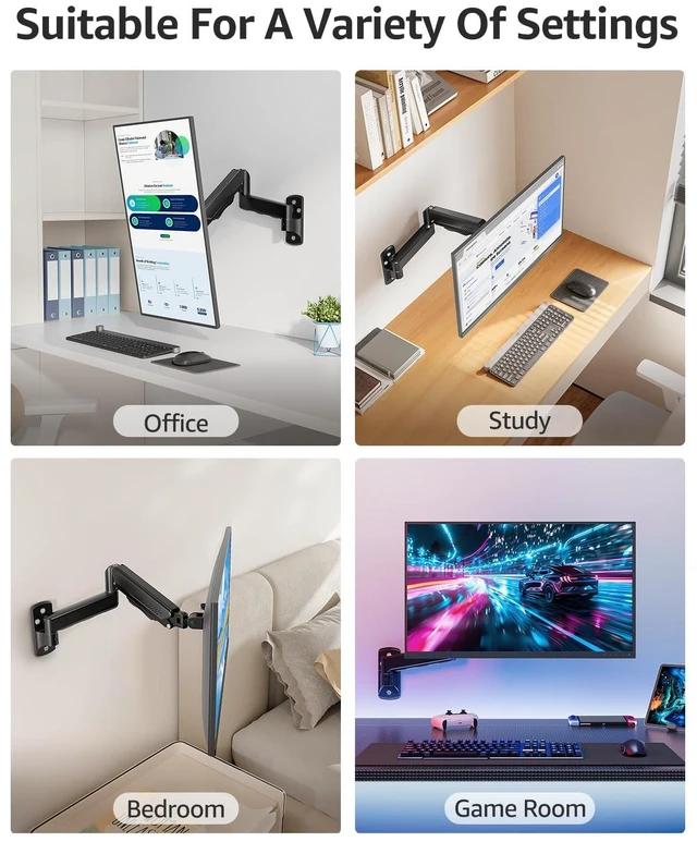 Alt view image 6 of 7 - MOUNTUP Single Monitor Wall Mount for Max 32 Inch Computer Screen, Fully Adjustable Monitor Arm, Wall Mount Monitors Holder Support 4.4-19.8lbs Display, VESA Bracket Fit 75x75mm, 100x100mm