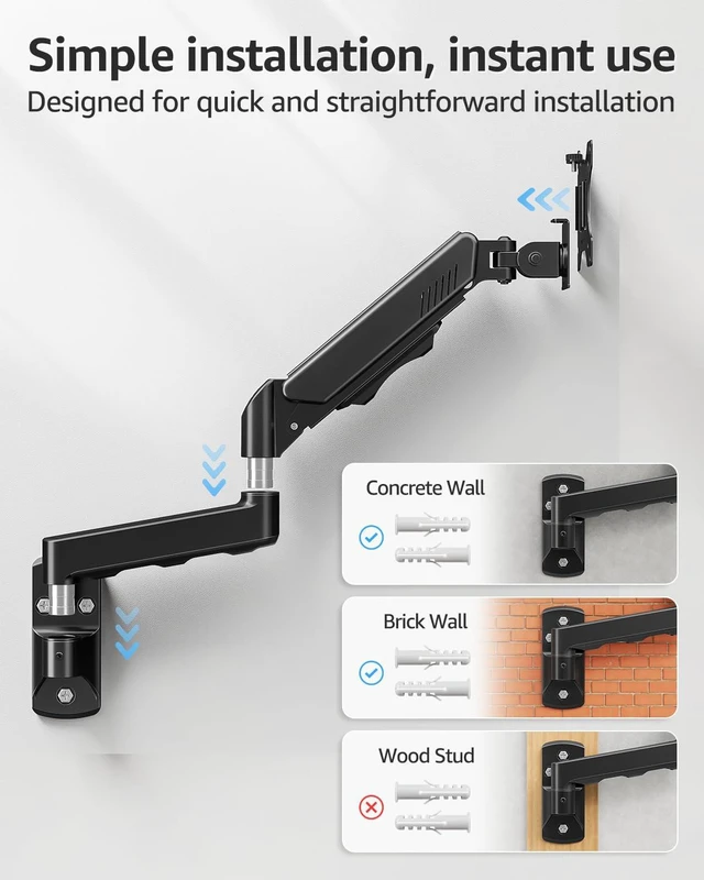 Alt view image 7 of 7 - MOUNTUP Single Monitor Wall Mount for Max 32 Inch Computer Screen, Fully Adjustable Monitor Arm, Wall Mount Monitors Holder Support 4.4-19.8lbs Display, VESA Bracket Fit 75x75mm, 100x100mm