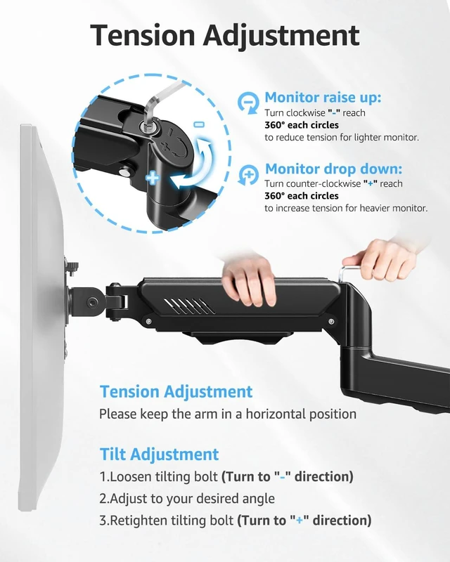 Alt view image 5 of 7 - MOUNTUP Single Monitor Wall Mount for Max 32 Inch Computer Screen, Fully Adjustable Monitor Arm, Wall Mount Monitors Holder Support 4.4-19.8lbs Display, VESA Bracket Fit 75x75mm, 100x100mm