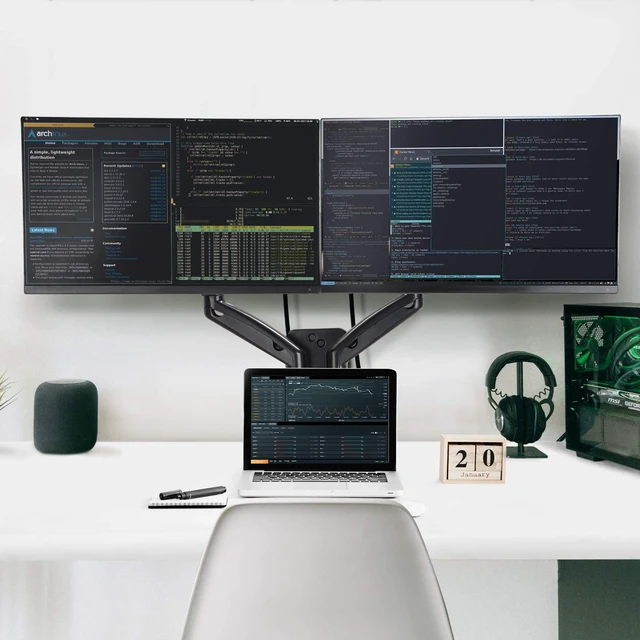 Alt view image 4 of 7 - AVLT Dual 17"-32" Monitor Wall Mount fits Two Flat/Curved Computer Screen | 19.8 lbs Full Motion Height Swivel Tilt Rotation Adjustable Arm - VESA/Cable Management